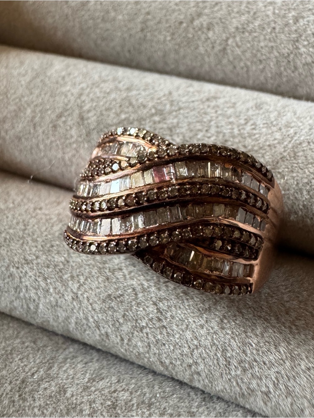 D’Joy Champagne Diamond Baguette Statement Ring 925 Sterling Size 9